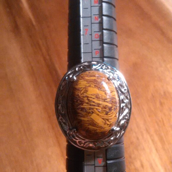 Script Stone Jasper Solitaire Stainless Steel Ring (Size 9) - Picture 5 of 13